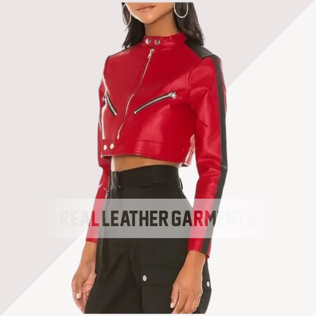 Cropped Moto Racer Leather Jacket - Real Leather Garments