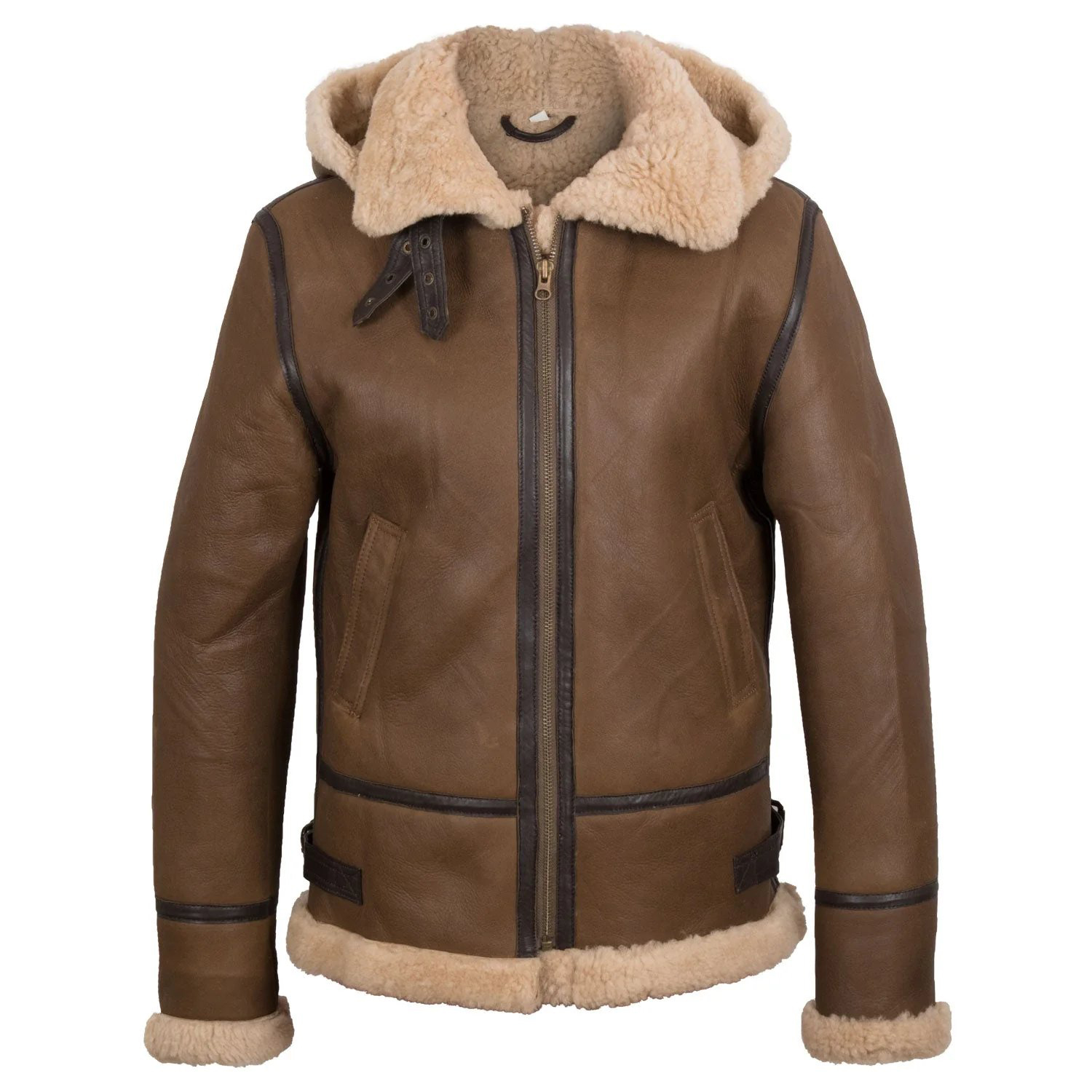 Women Brown Hooded Sheepskin Coat