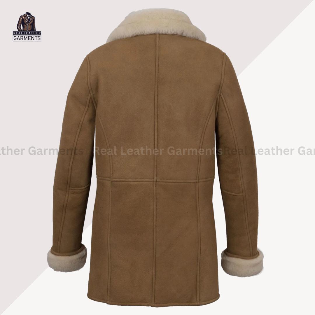 Women Tan Suede Sheepskin Coat - Real Leather Garments