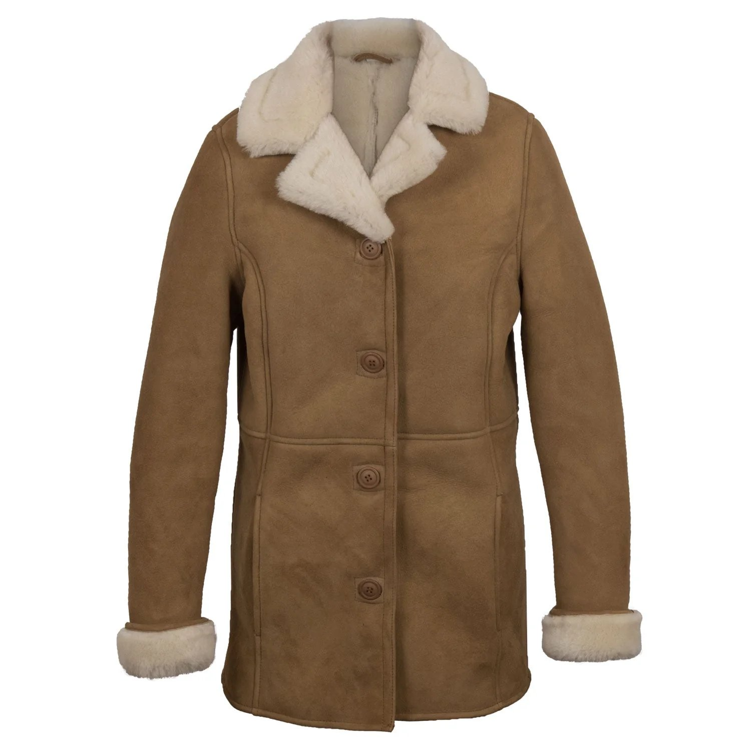 Women Tan Suede Sheepskin Coat