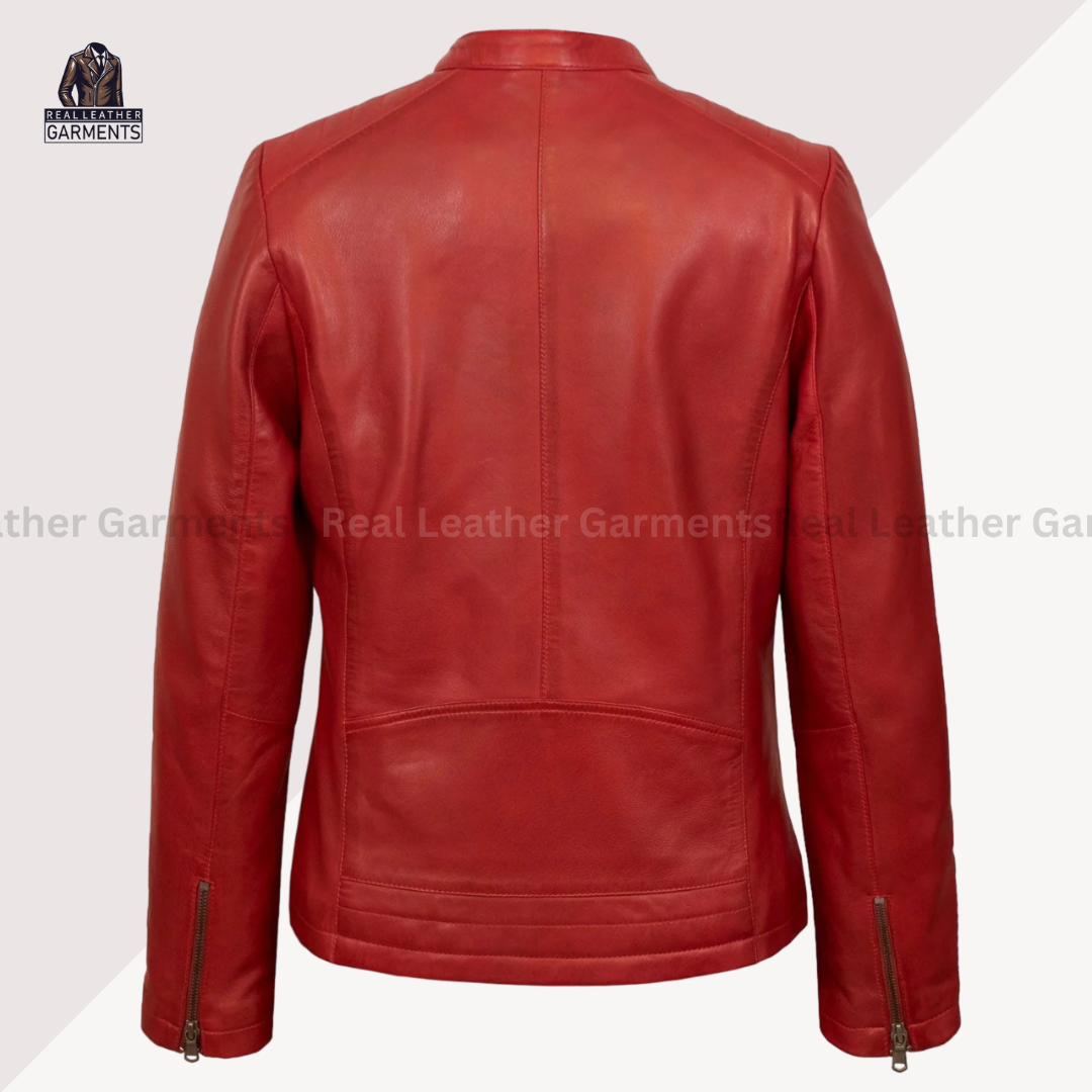 Women's Classic Red Biker Leather Jacket