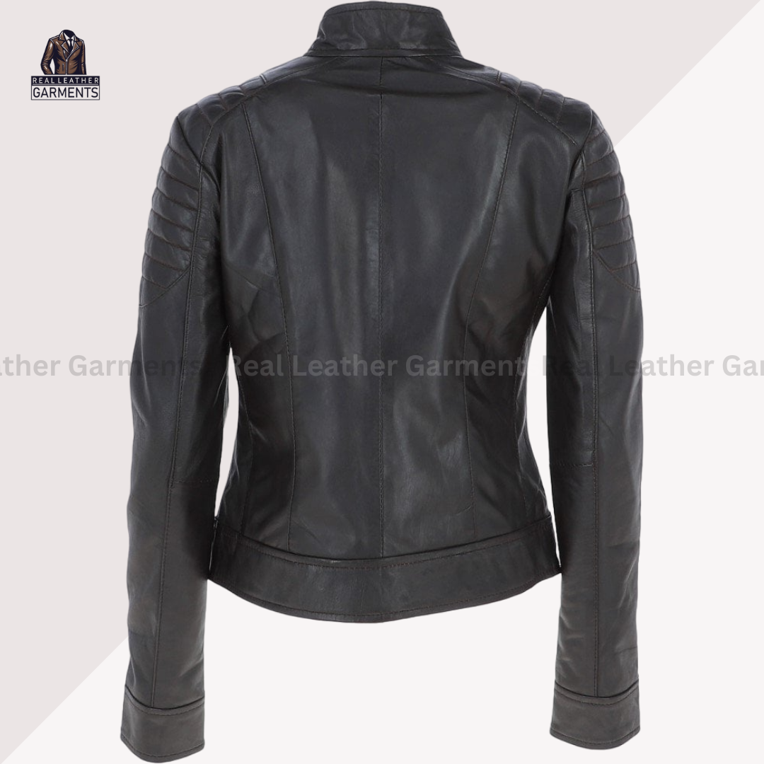Women's Handcrafted Biker Leather Jacket - Real Leather Garments