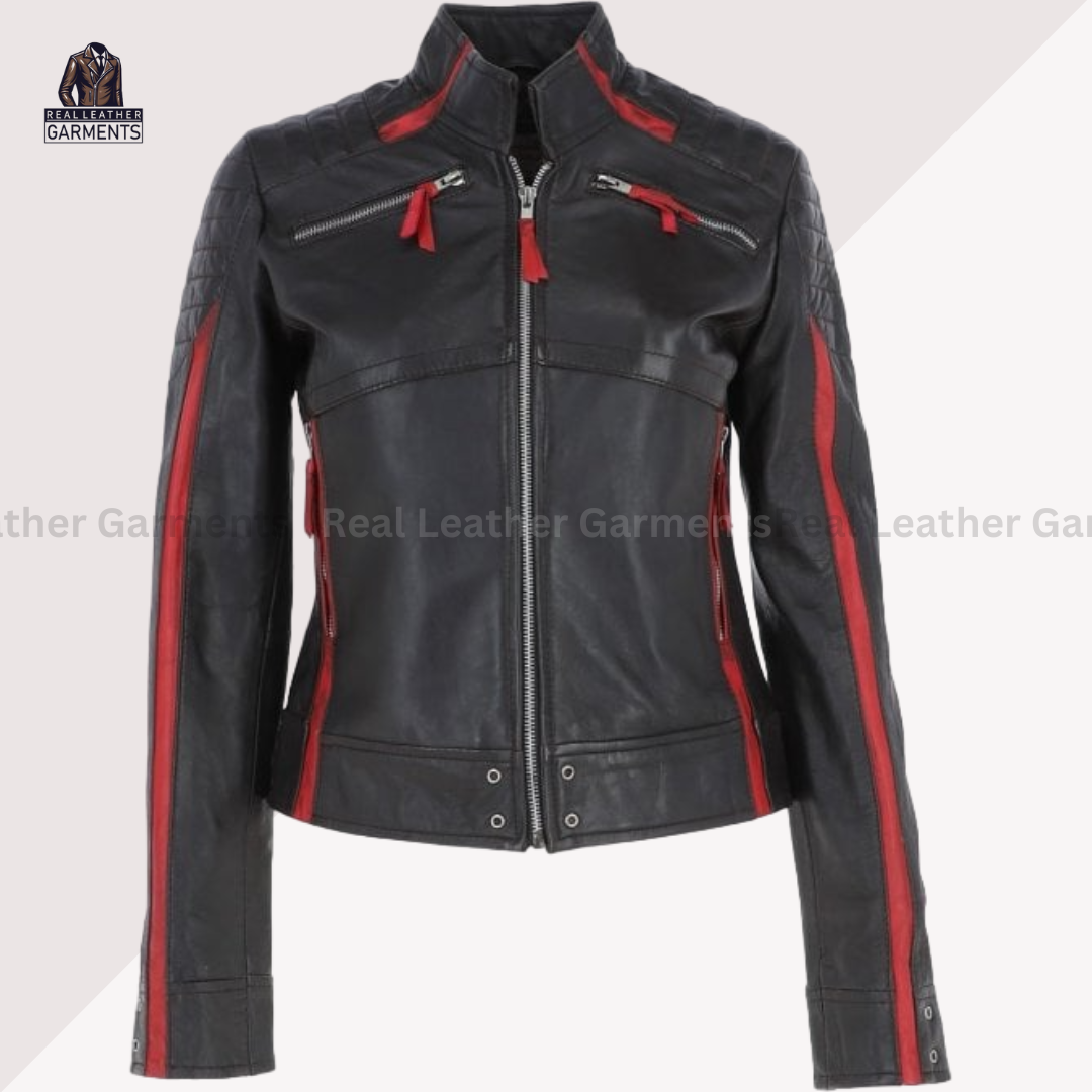 Women's Handcrafted Biker Leather Jacket - Real Leather Garments