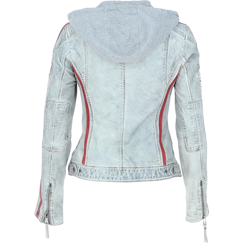 Women’s Removable Hood Biker Leather Jacket