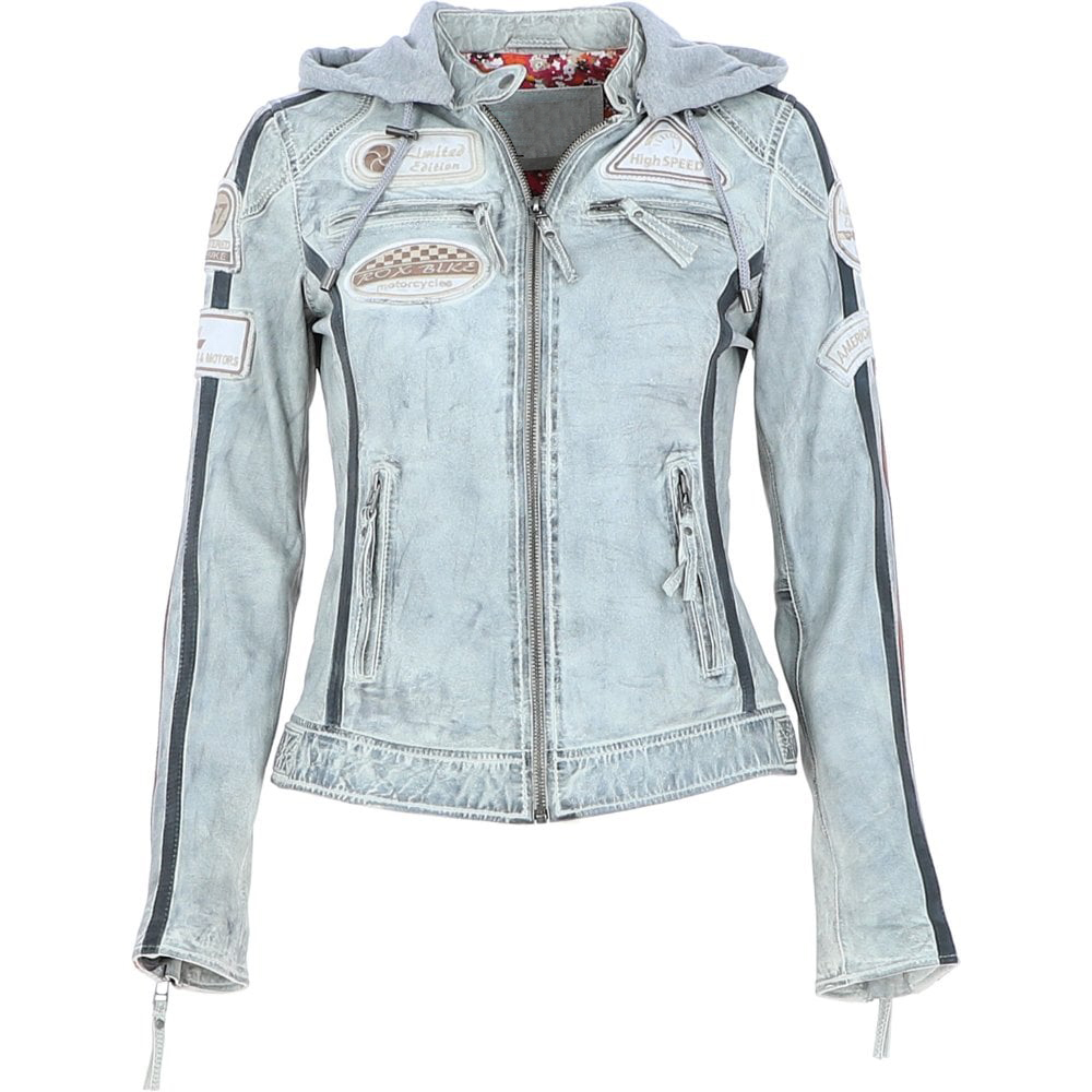 Women’s Removable Hood Biker Leather Jacket