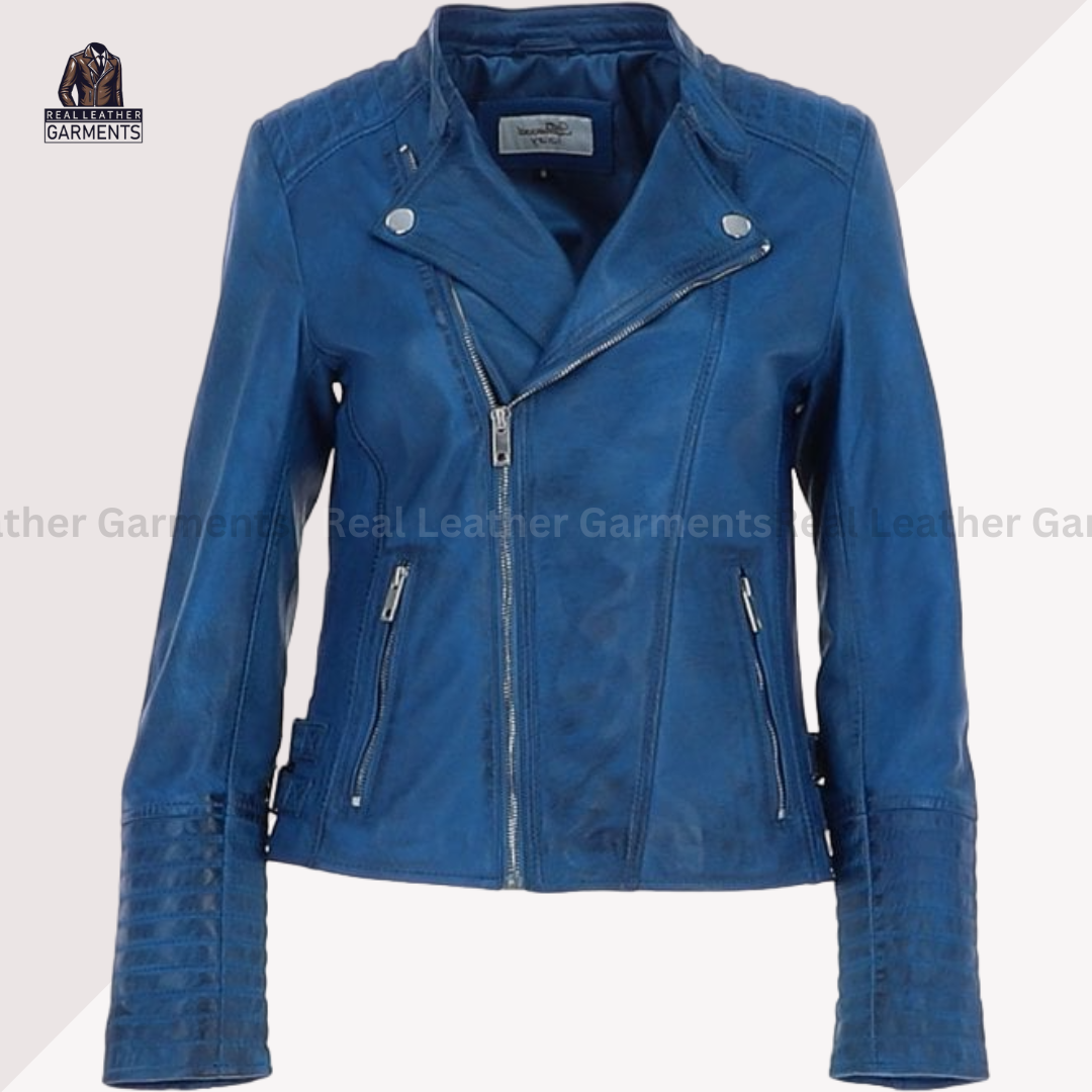 Women's Royal Blue Biker Leather Jacket