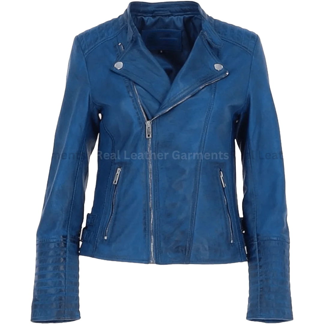 Women’s Royal Blue Biker Leather Jacket