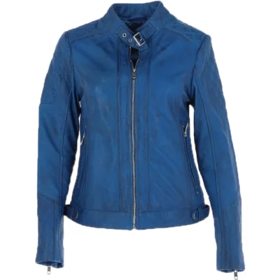 Women's Blue Leather Biker Jacket