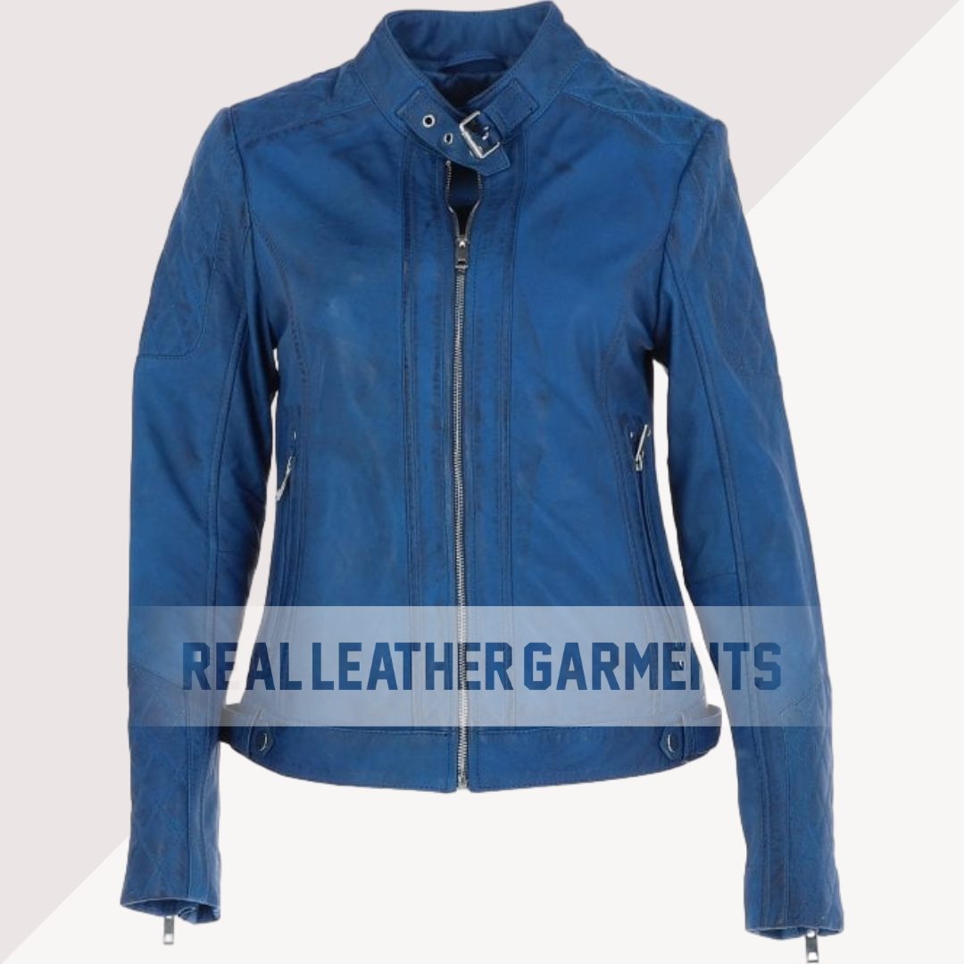 Women's Blue Leather Jacket