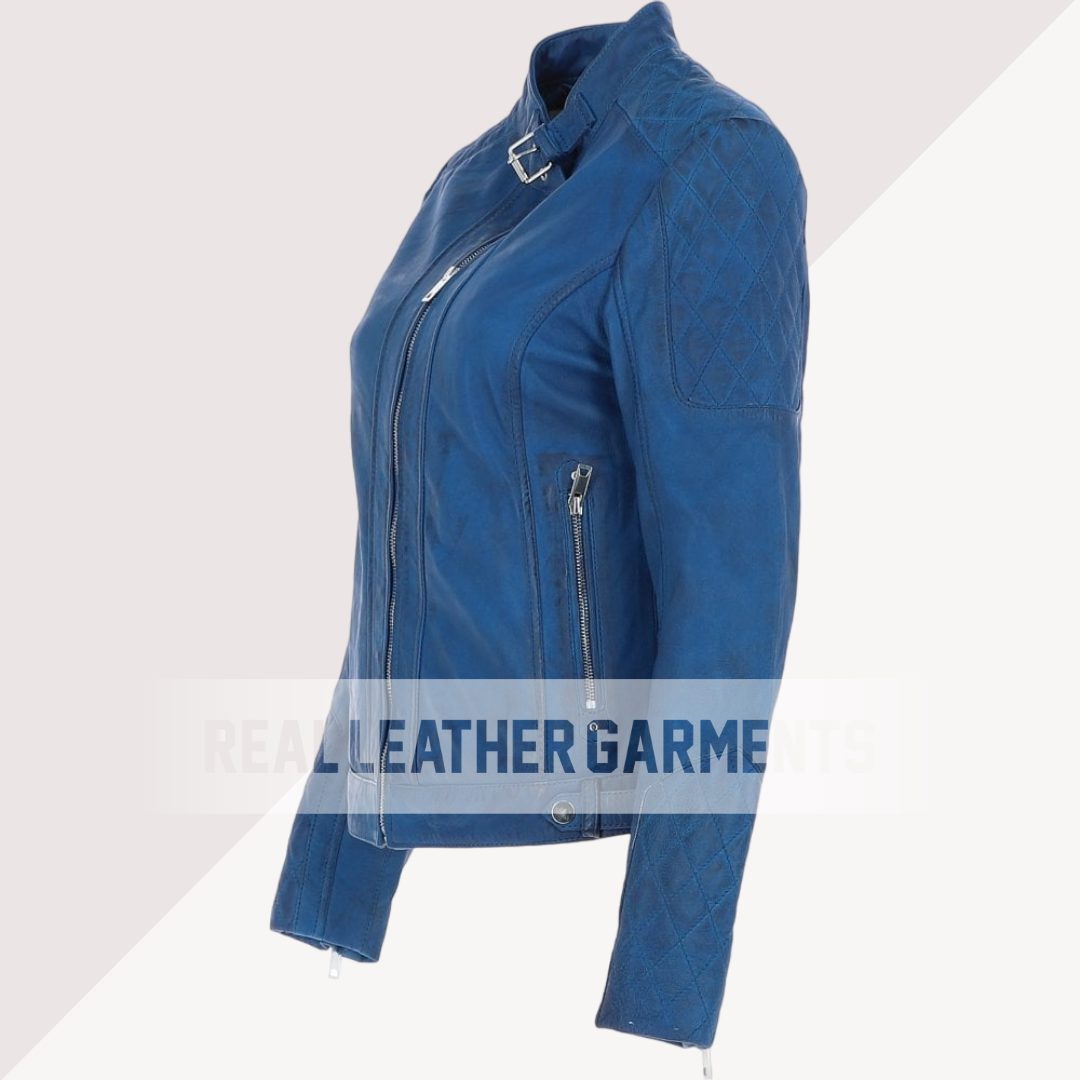 Women's Blue Leather Jacket