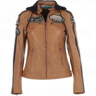 Women's Hooded Leather Motorcycle Jacket