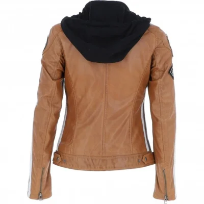 Women's Hooded Leather Motorcycle Jacket