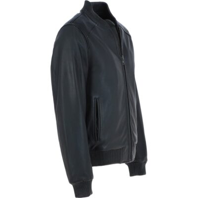 Black Leather Bomber Jacket for Men