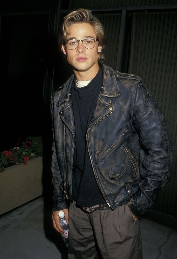 Brad Pitt distressed leather jacket