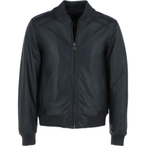 Men's Classic Black Leather Bomber Jacket