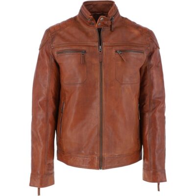 Men's Dark Brown Leather Biker Jacket