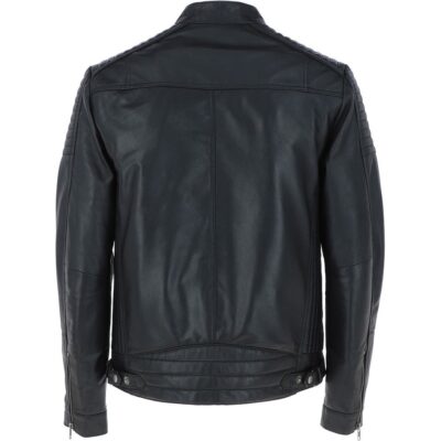 Mens Fitted Black Leather Biker Jacket
