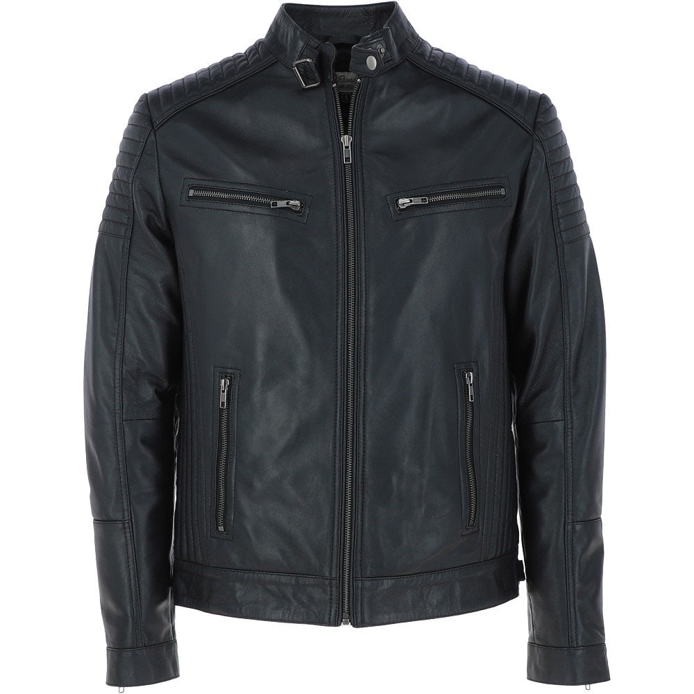 Mens Fitted Black Leather Biker Jacket