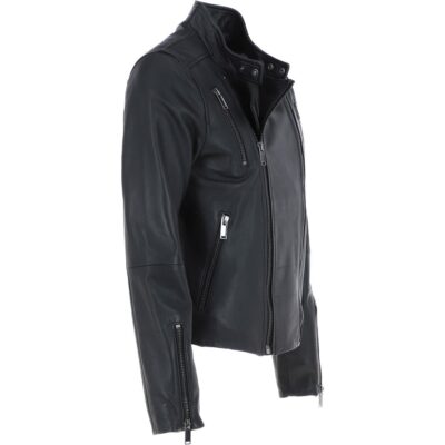 Men's Side Zip Black Leather Biker Jacket
