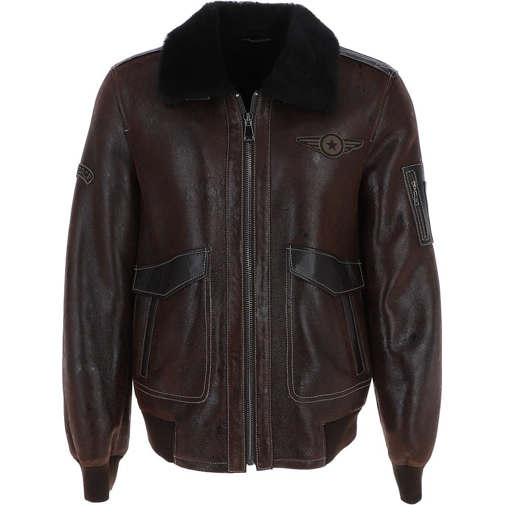 NC Air Force Luxury Brown Sheepskin Pilot Jacket