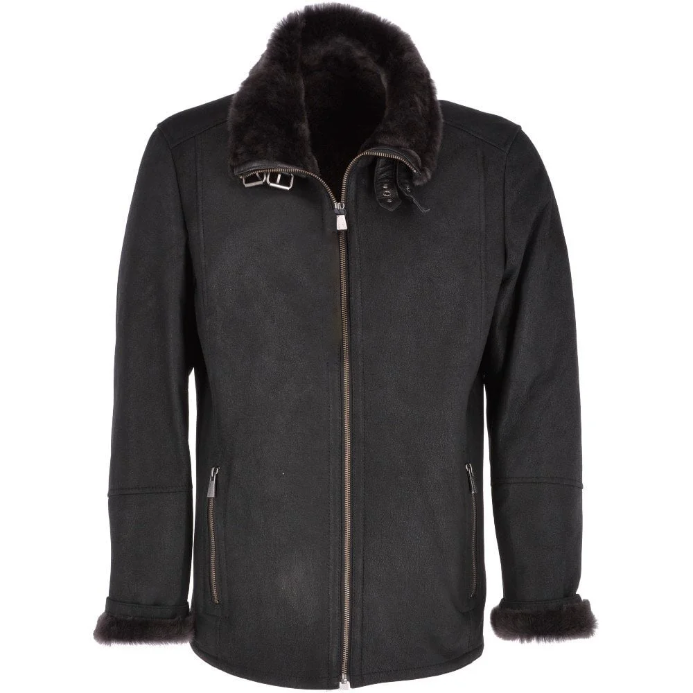 Anton Black Leather Sheepskin Flying Jacket