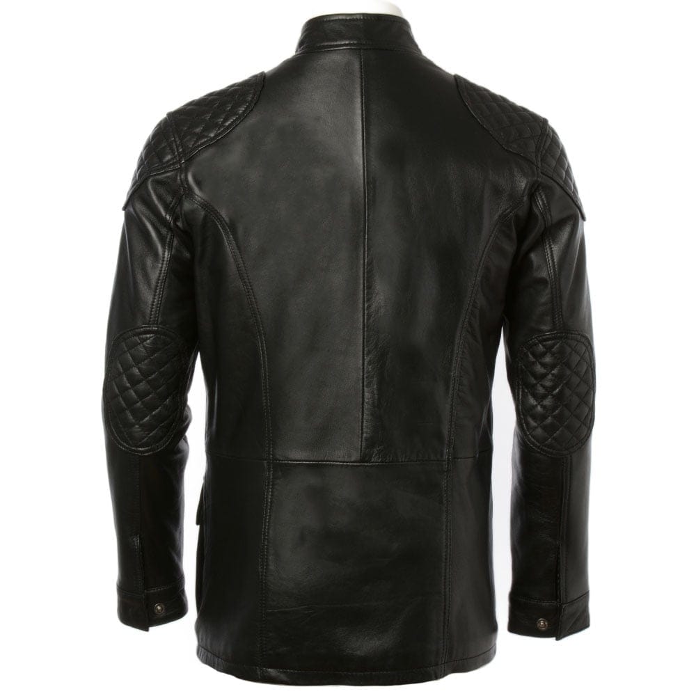 Brontes Slim Fit Black Leather Coat