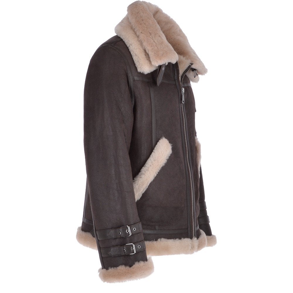 Brown Double Collar Sheepskin Pilot Jacket