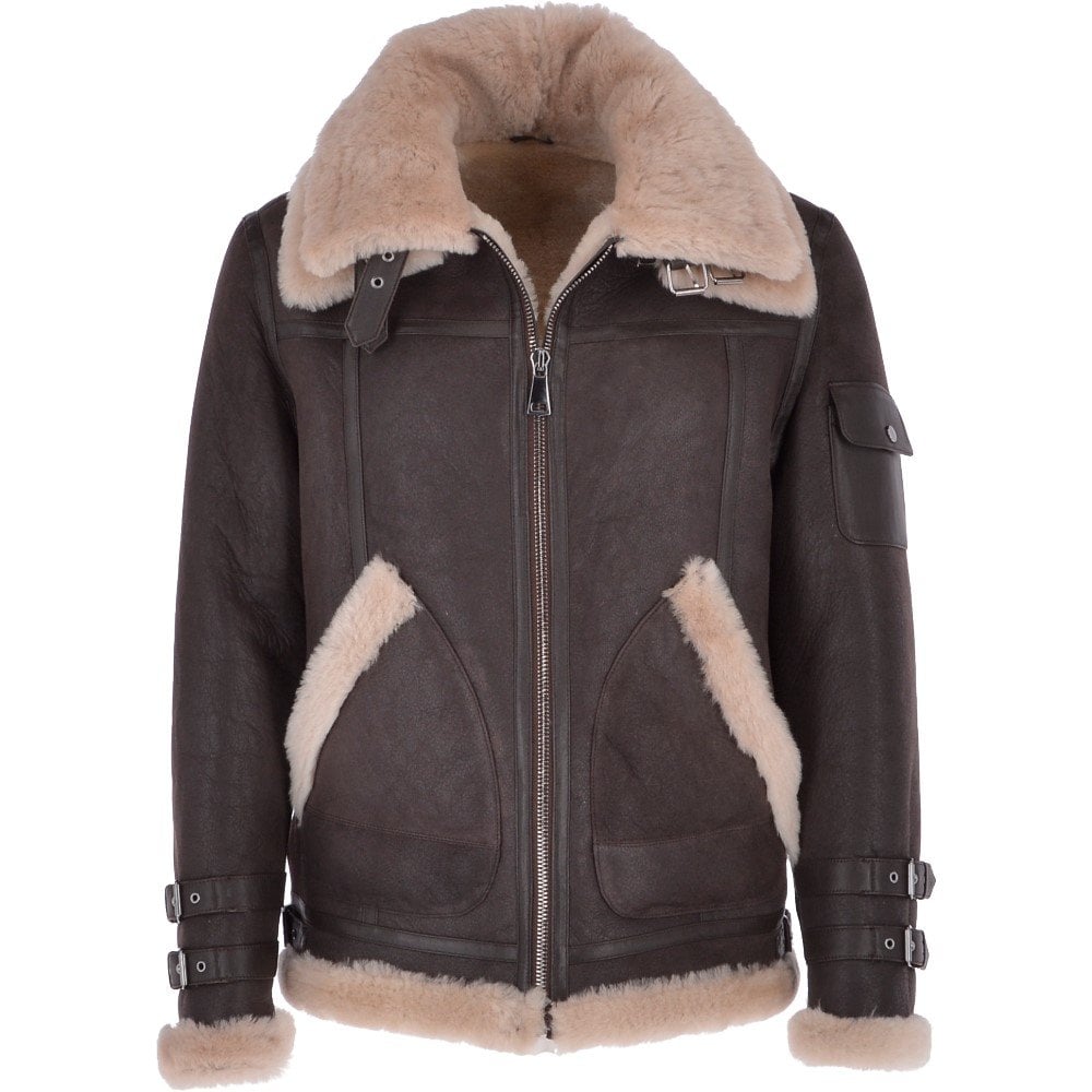 Brown Double Collar Sheepskin Pilot Jacket