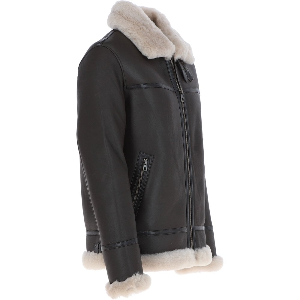 Dark Brown Luxury Shearling Pilot Jacket