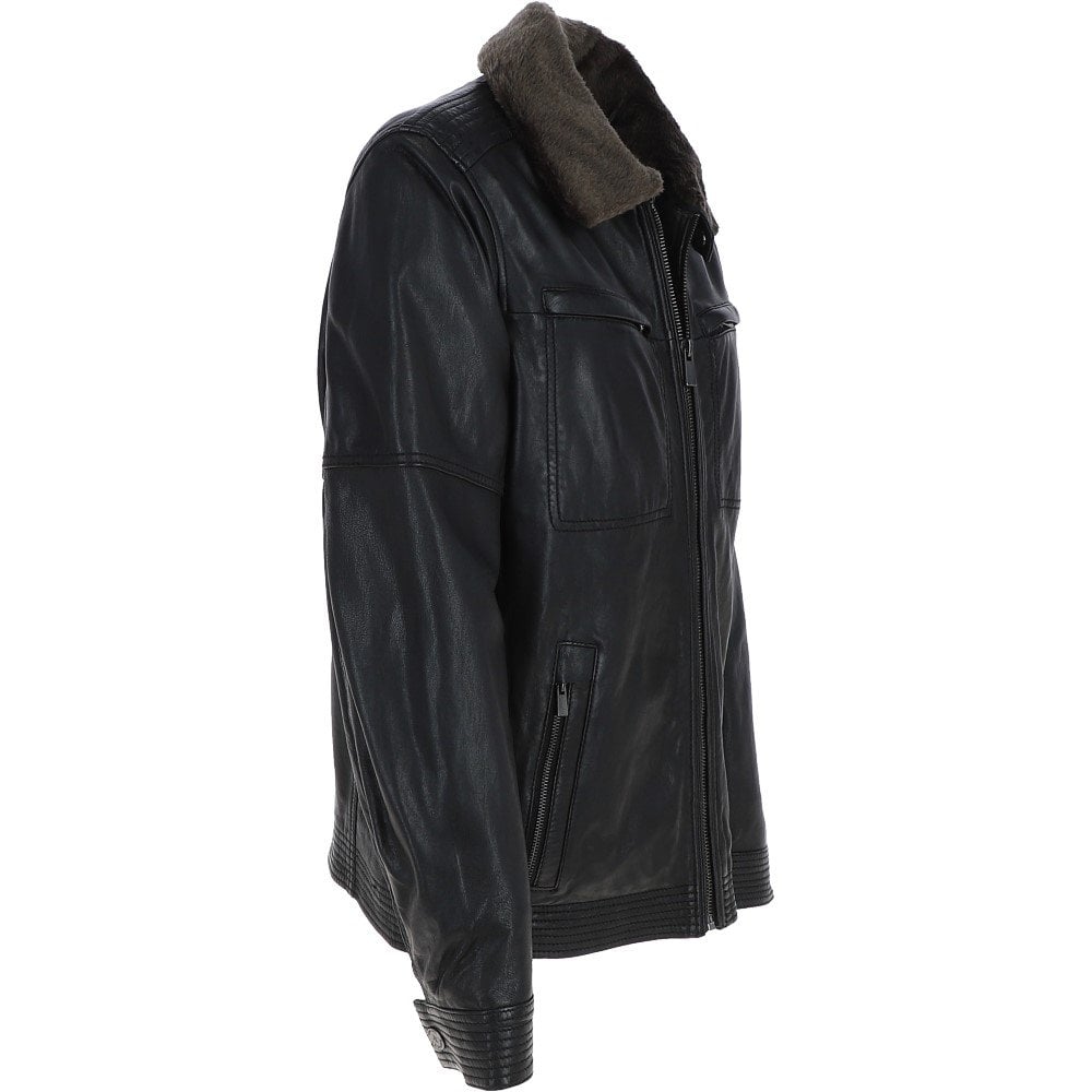 Detachable Collar Blouson Leather Jacket