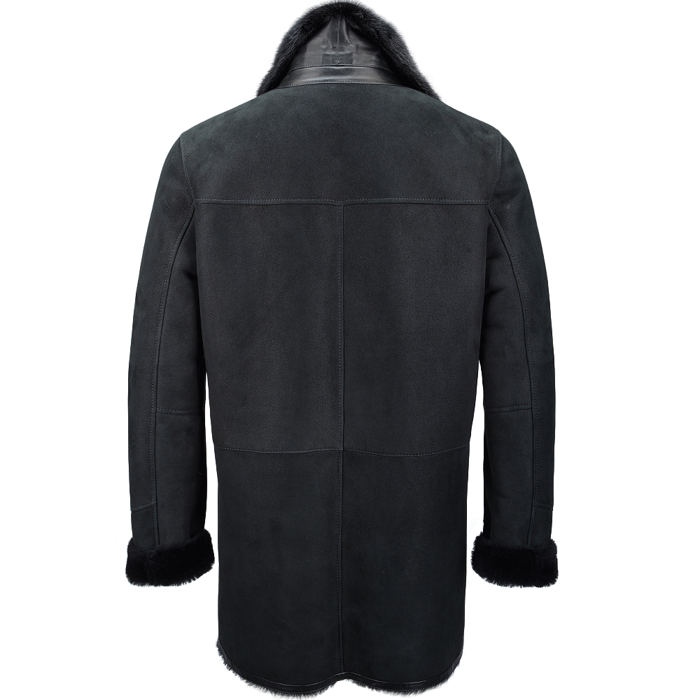 Long Haired Lapel Black Single Breasted Sheepskin Coat