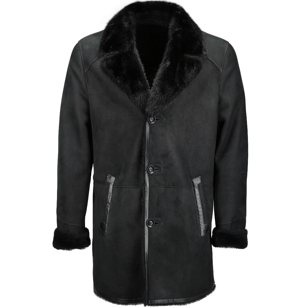 Long Haired Lapel Black Single Breasted Sheepskin Coat