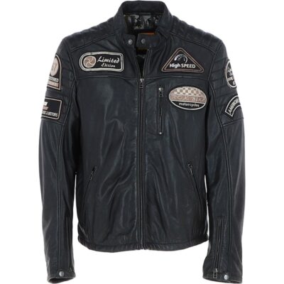 Mens Black Monomoi Leather Biker Jacket