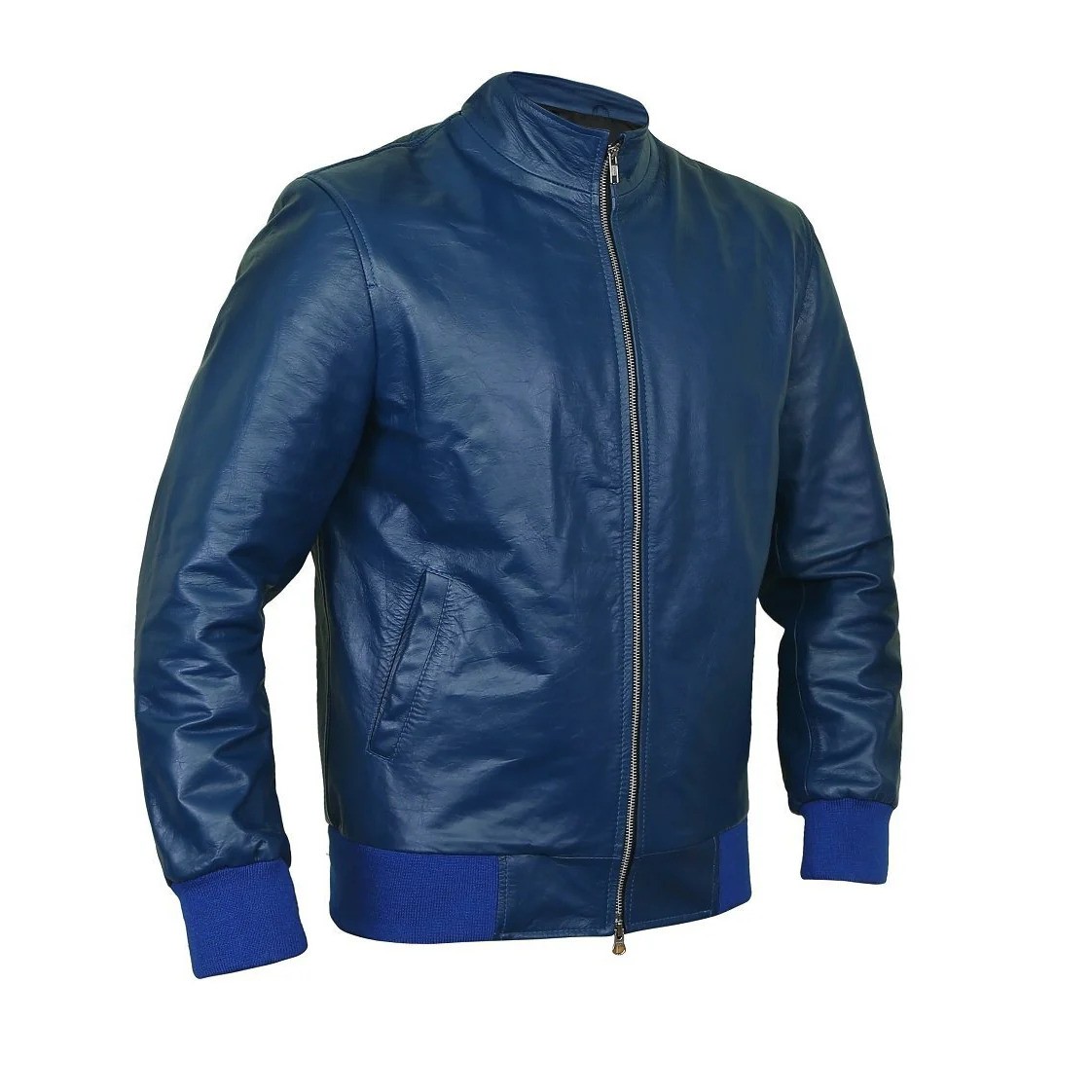 Men's Navy-Blue Bomber Flight Leather Jacket