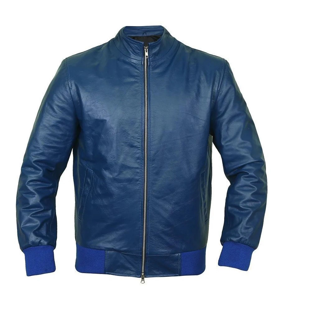 Men's Navy-Blue Bomber Flight Leather Jacket