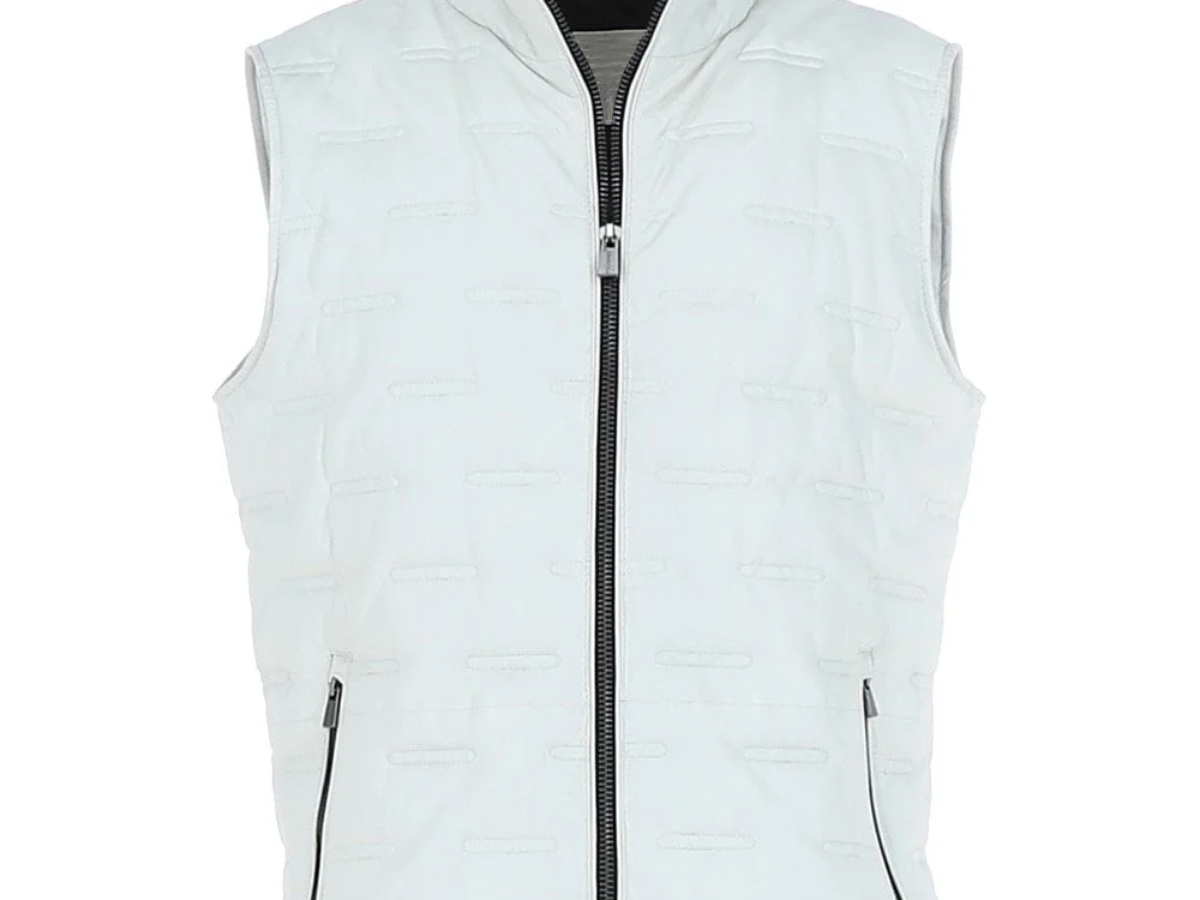 Men's Slim Fit White Leather Gilet - Real Leather Garments