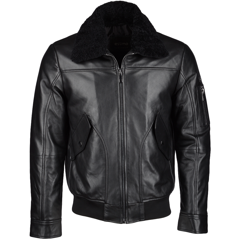 Shearling Collar Black Vegetable Tanned Leather Jacket