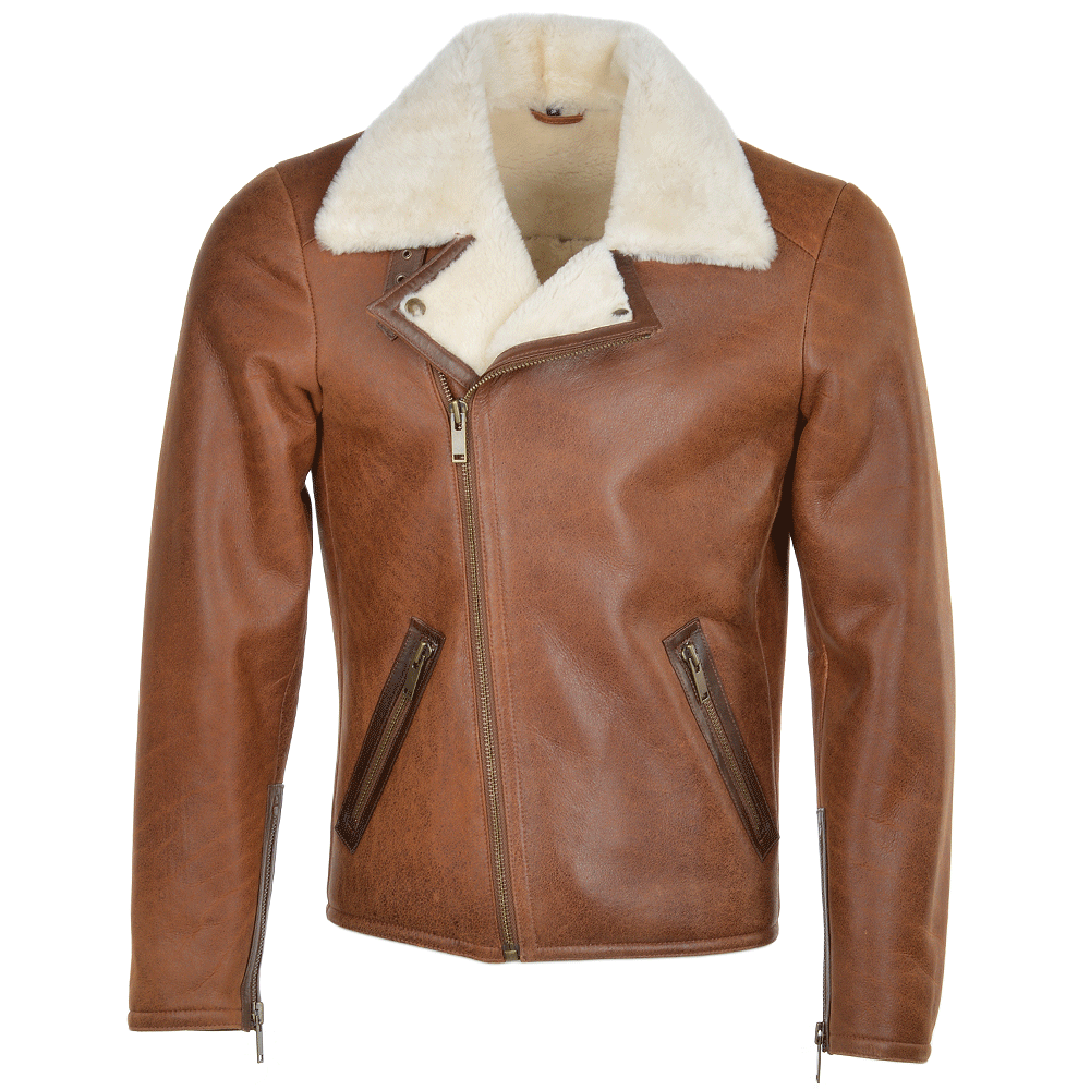 Tan Biker Sheepskin Aviator Pilot Jacket