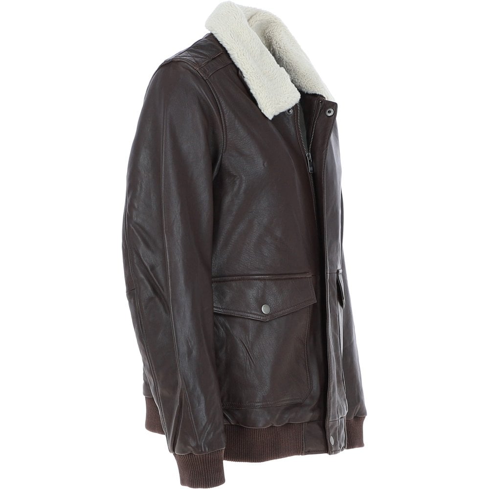 Urban Detachable Collar Bomber Leather Jacket