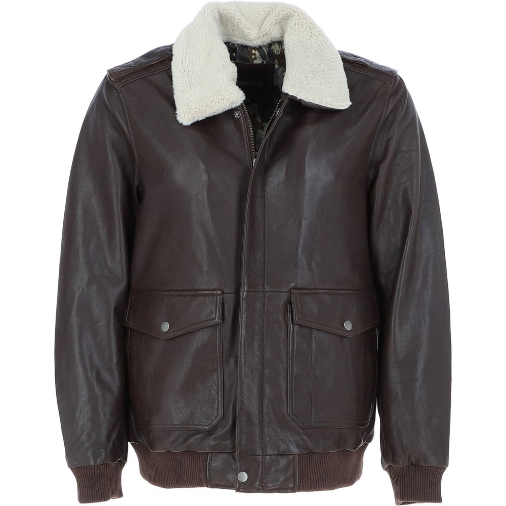 Urban Detachable Collar Bomber Leather Jacket