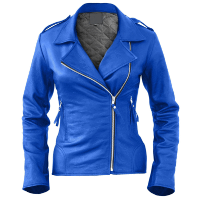 Women Blue Brando Style Leather Jacket