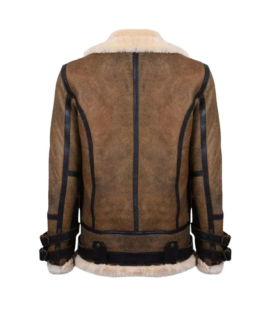 B3 Brown Shearling Bomber Leather Jacket