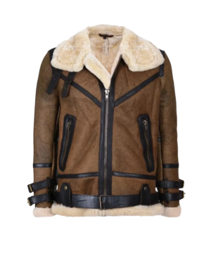 B3 Brown Shearling Bomber Leather Jacket