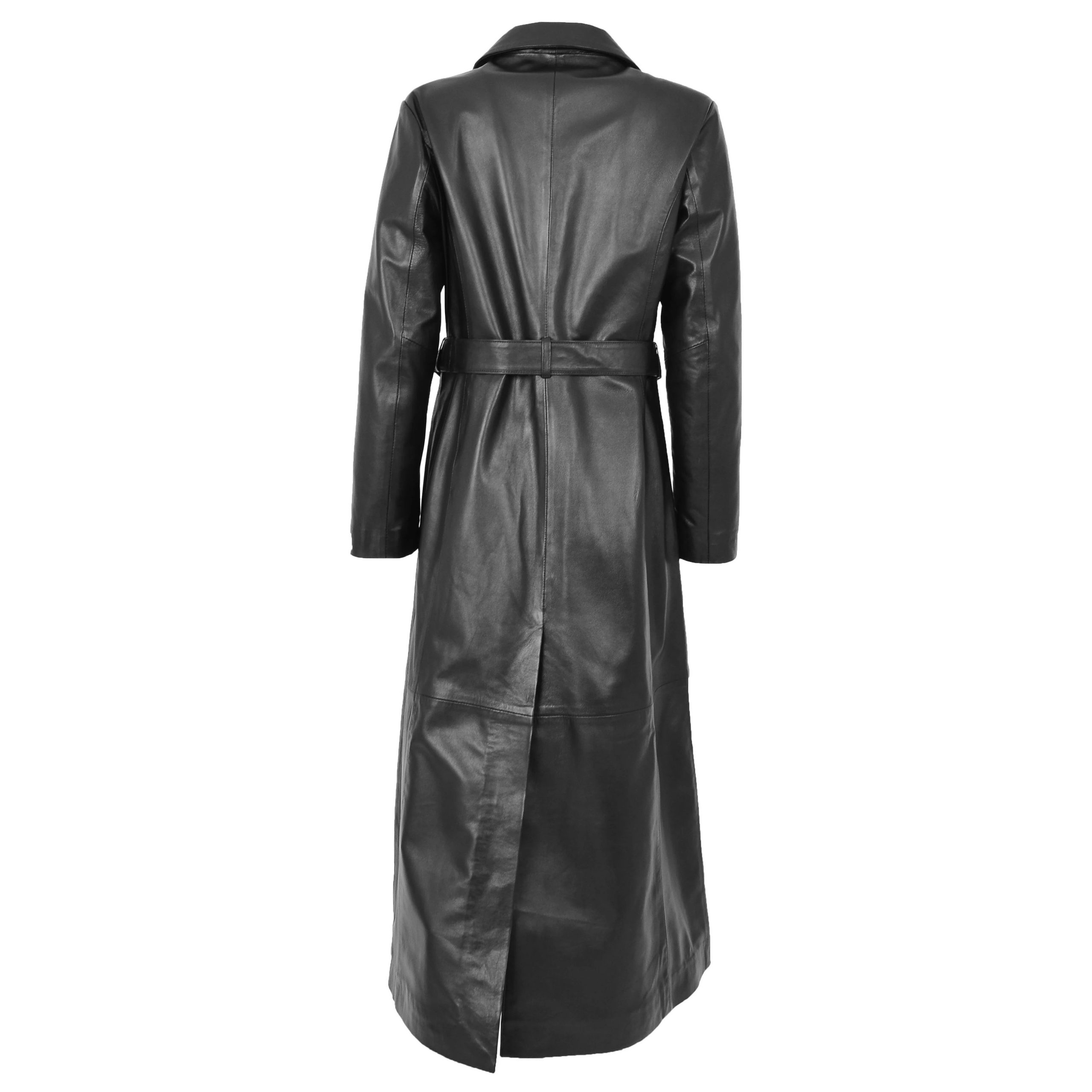 Carol Full Length Black Classic Leather Trench Coat