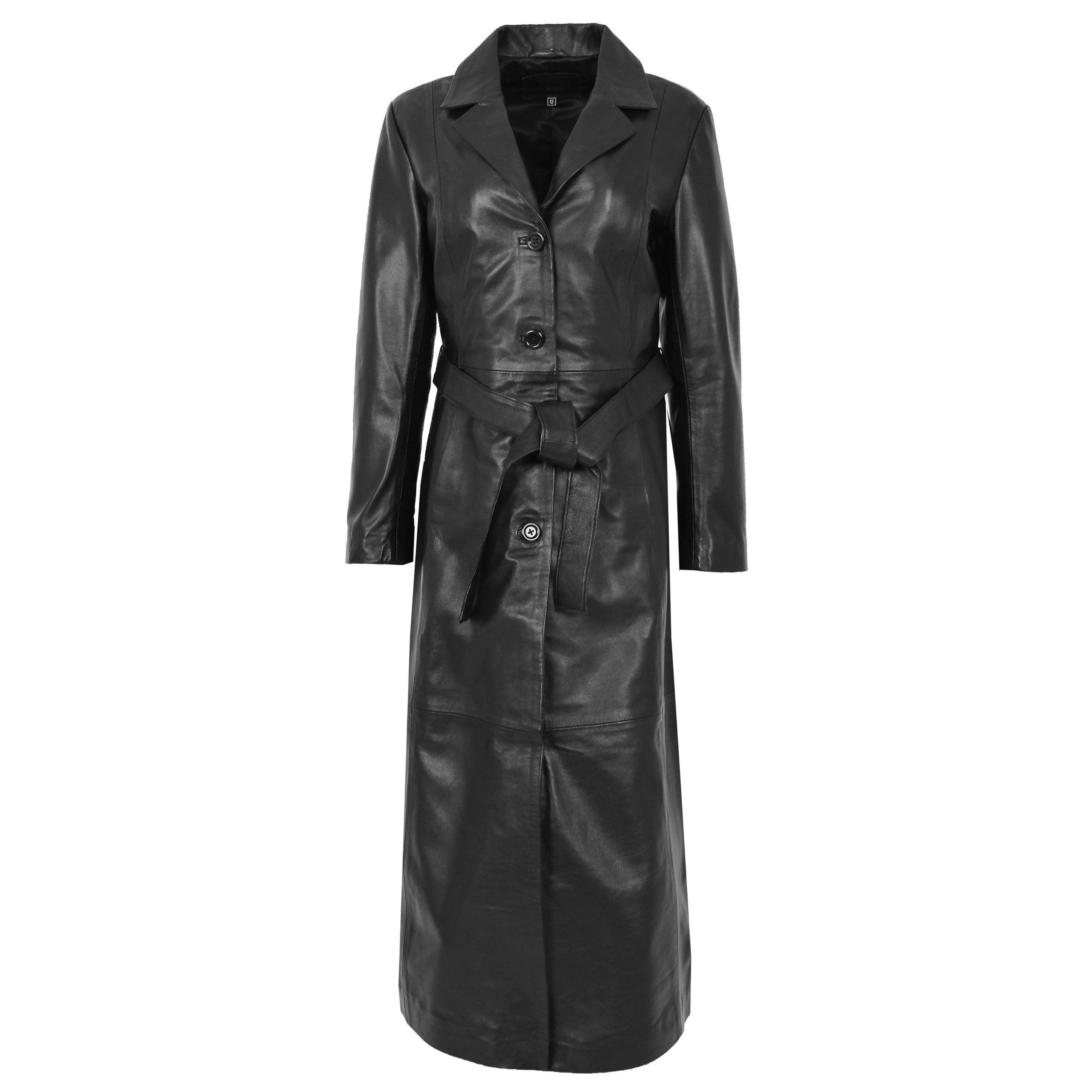 Carol Full Length Black Classic Leather Trench Coat