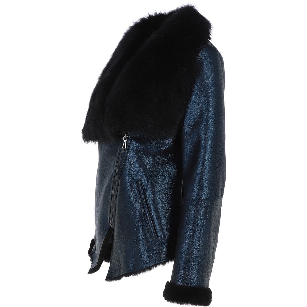 Corrine Glaze Blue Luxury Sheepskin Jacket