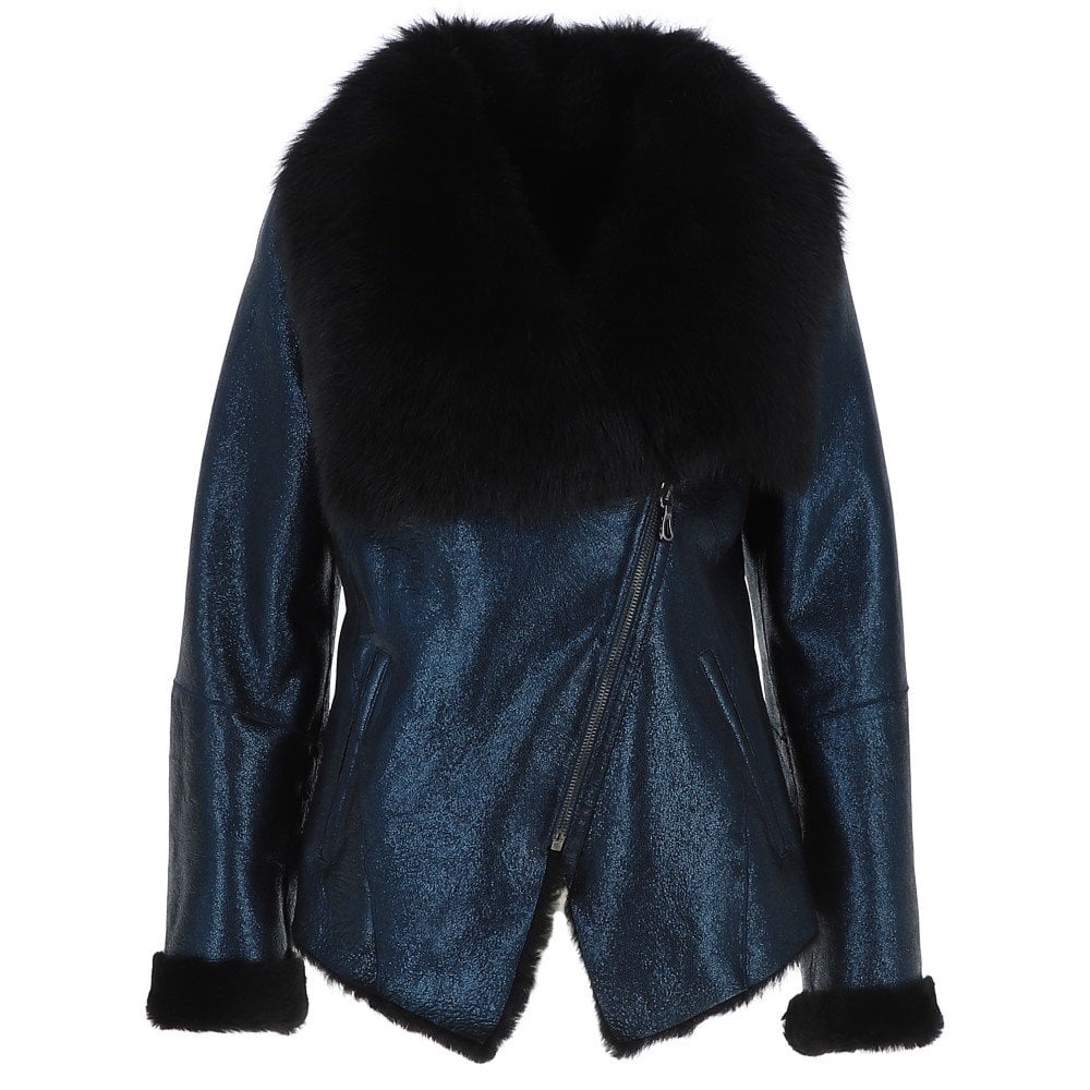 Corrine Glaze Blue Luxury Sheepskin Jacket