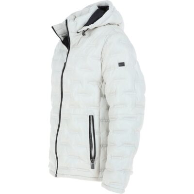 Detachable Hood Cognac White Leather Puffer Jacket