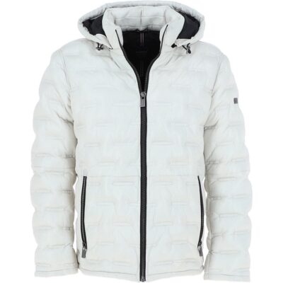 Detachable Hood Cognac White Leather Puffer Jacket