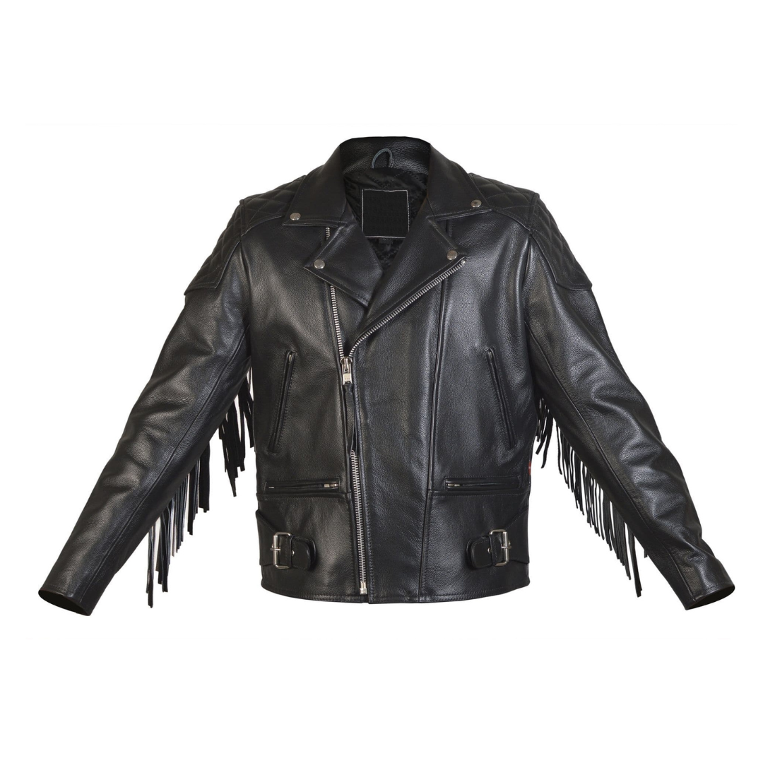 Diamond Quilted Biker Fringed Leather Jacket